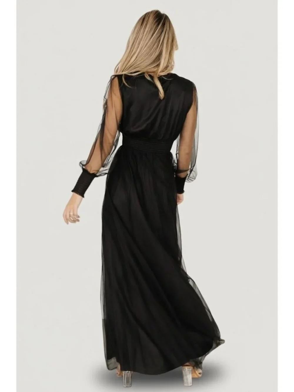 NEW Baltic Born Size Medium Black Tulle Maxi Dress Long Sleeve - Picture 10 of 14